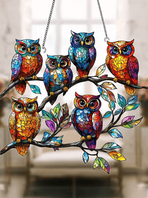 Inspire Curations Colorful Owl Hanging Pendant Light Whimsical Indoor & Outdoor Decorative Lamp a