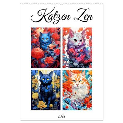 Katzen Zen (Wandkalender 2027 DIN A2 hoch), CALVENDO Monatskalender
