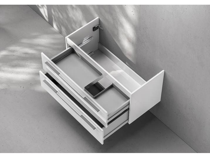 Unterschrank Intarbad Premium als Zubehör für Waschtisch Laufen Kartell 60cm mit Ablage links