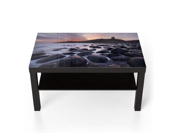 DEQORI Glastisch schwarz groß 90x50 cm Motiv Küstendämmerung ausgefallener Beistelltisch aus Glas Hochglanz Couchtisch fürs Wohnzimmer moderner Couch Tisch mit Design