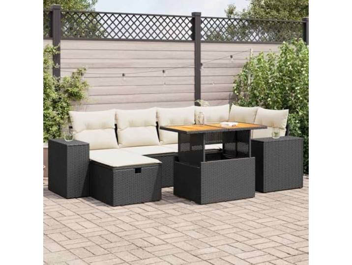YUTAASU 8-TLG. Poly Rattan Sofagarnitur Schwarz mit Kissen