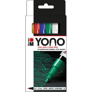 Marabu Acrylstifte 1240000003999 YONO Marker Set, farbig sortiert, Rundspitze 0,5-1,5mm, 6 Stück