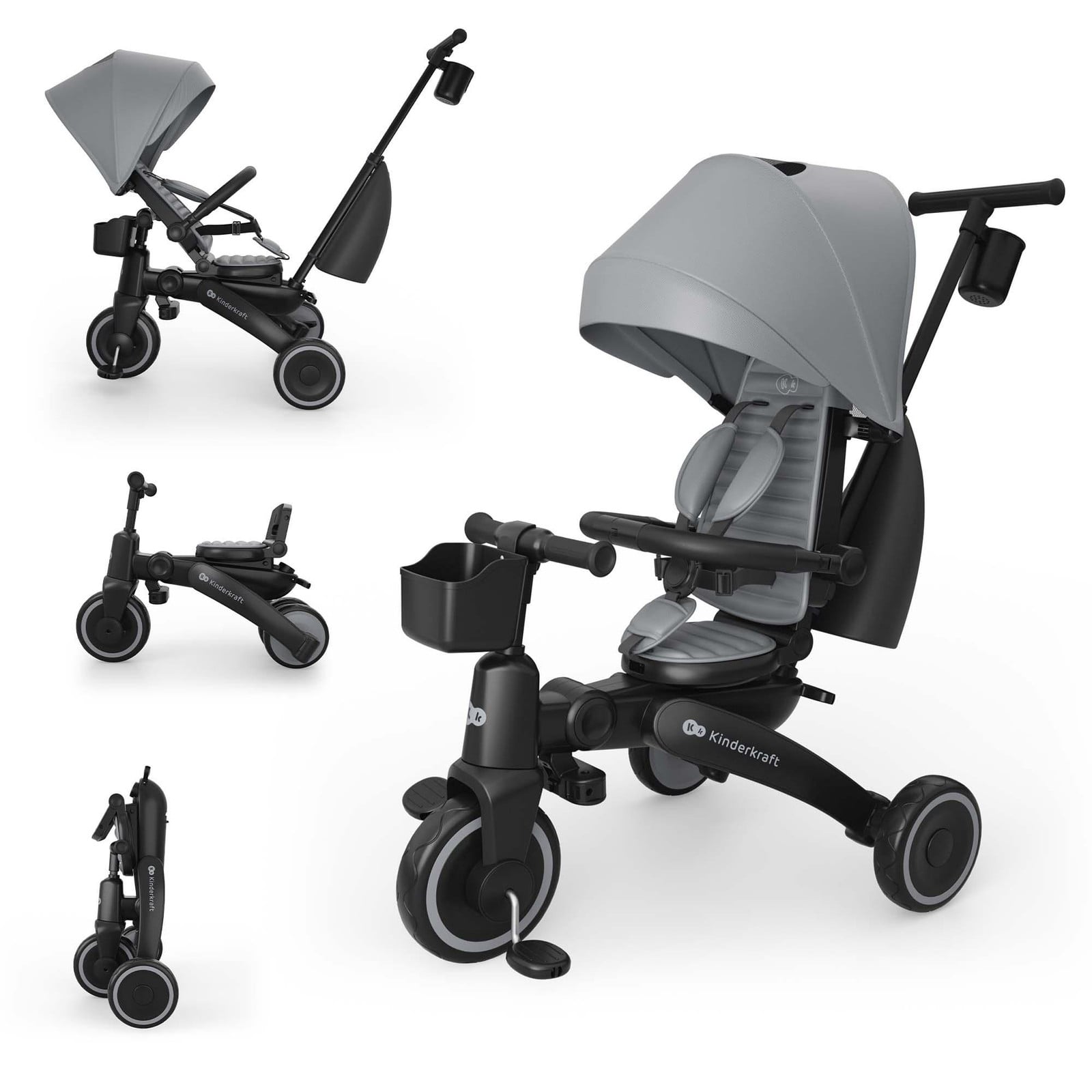Kinderkraft JAZZ 3 opvouwbare driewieler met duwstang, grijs