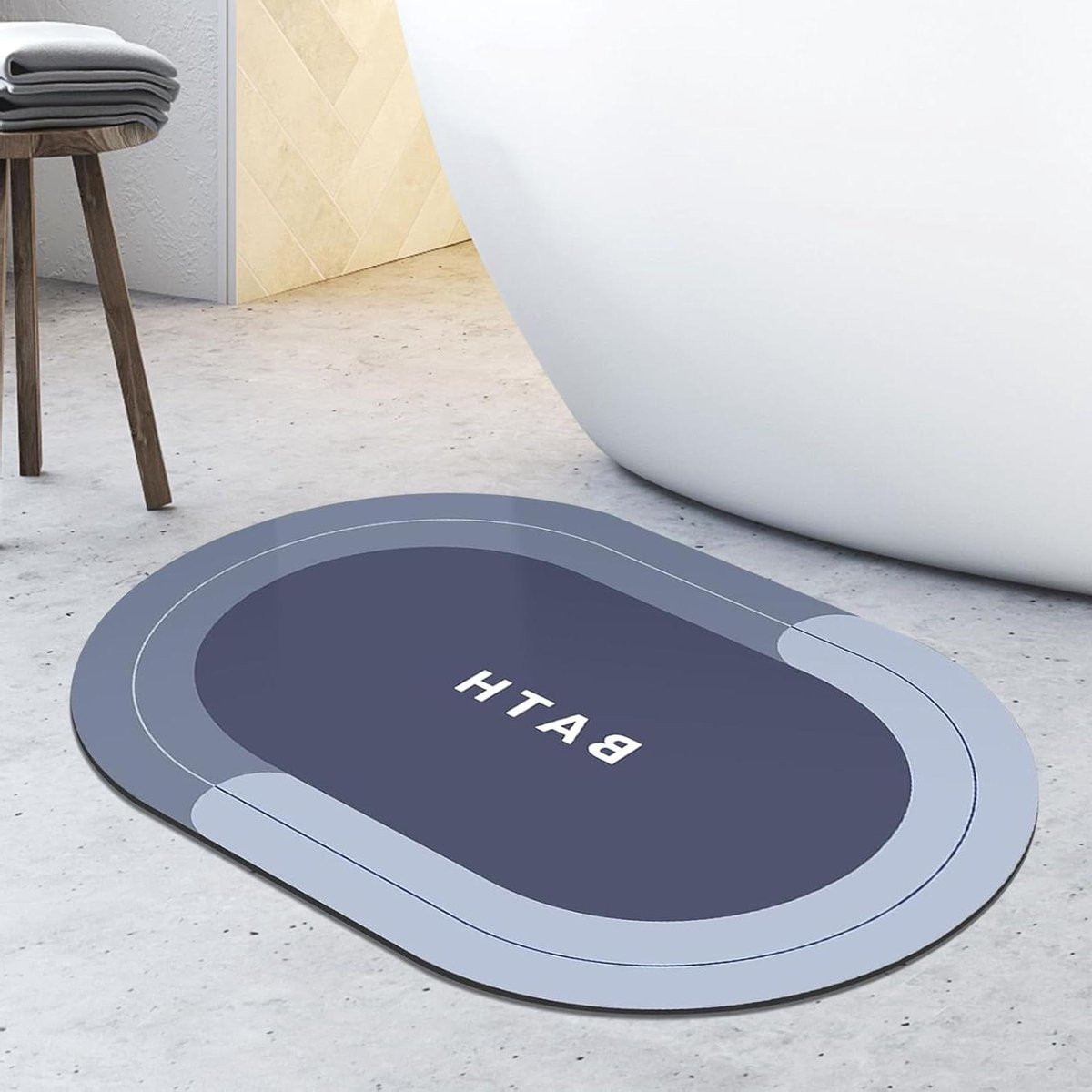 Ovale antislip badmat van zachte steen, absorberend en sneldrogend, blauw, 40 x 60 cm