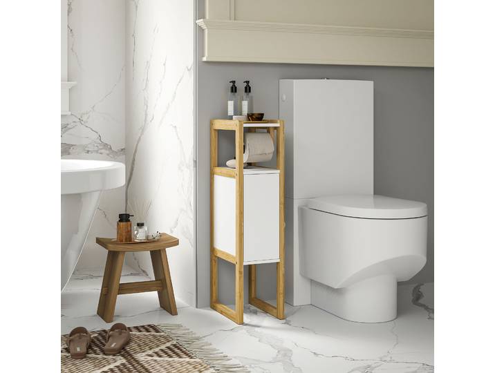 HOMCOM Meuble Salle de Bain Bambou Blanc 20x33x80cm