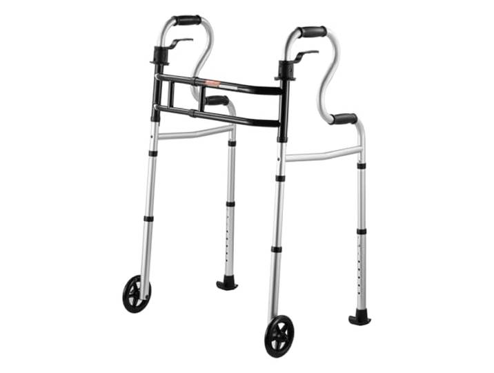 VEVOR Déambulateur pliable avec roues\, capacité de charge 204 kg\, cadre de marche aide à mobilité en aluminium léger\, avec hauteur 8 niveaux\, largeur réglable pour personnes âgées handicapées adultes
