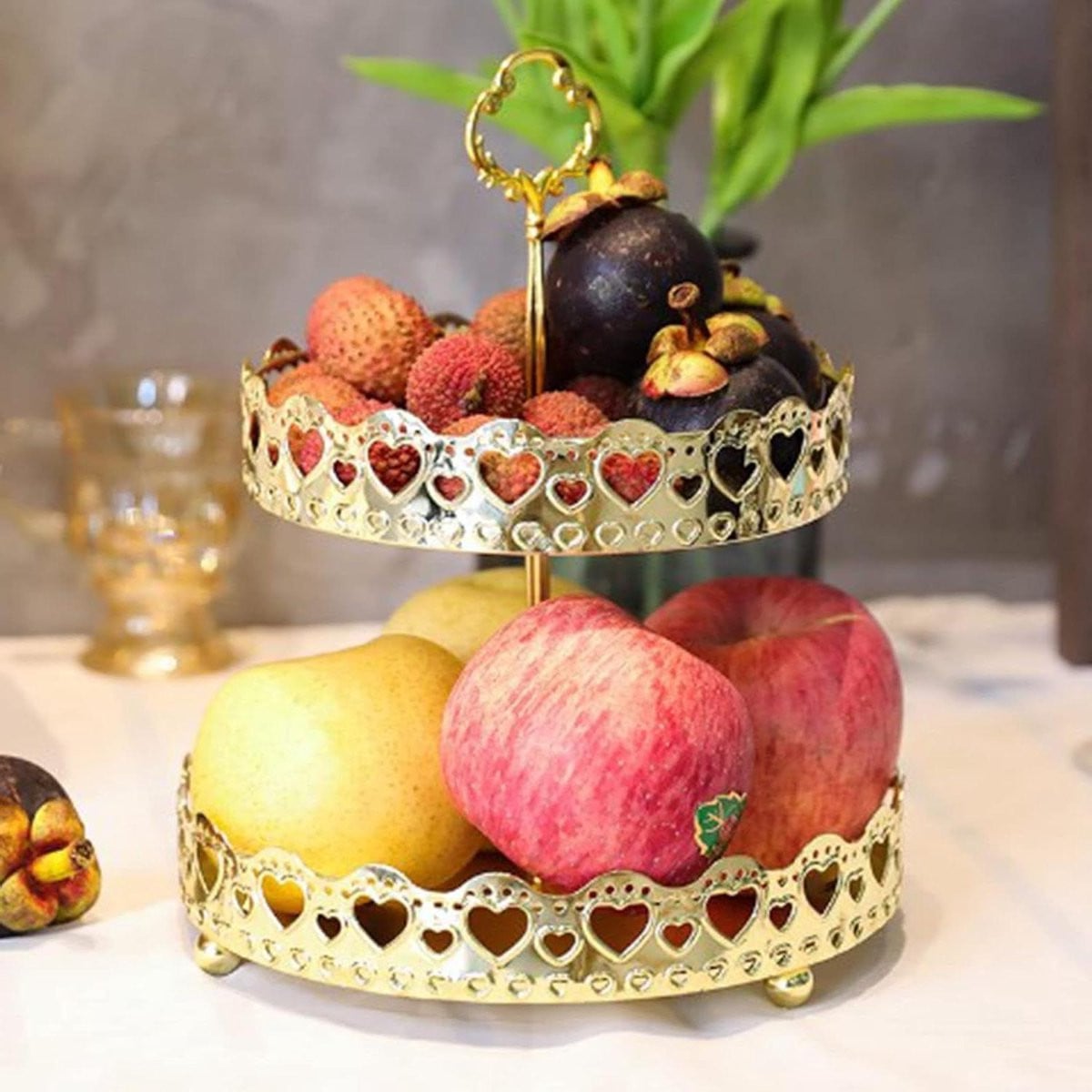 Dubbellaagse Gebaksschaal Dessertschaal Fruitplateau Goud