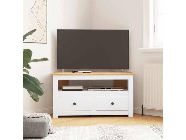 Meuble Télévision Blanc - ARMOIRE TV d'angle - Blanc - 93x49x49cm Pin Assortiment Panama 460 311263111