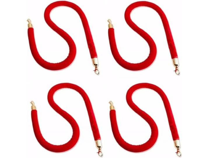 Rote Samtseil-Barriere mit goldenen Haken, 1–5 Stück, 60–300 cm Samt-Absperrseil 32 mm in 8 Längen für Hotels, Theater, Hochzeiten, rote Teppiche, Empfänge, Events und VIP-Bereiche