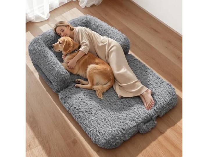VEVOR Lit pour Chien Humain 181x111x22 cm Panier Géant pour Chien en Mousse Mémoire Forme Orthopédique avec Poche Latérale\, Poignée\, Fermeture Éclair\, Housse Amovible\, Lavable en Machine\, Gris Foncé