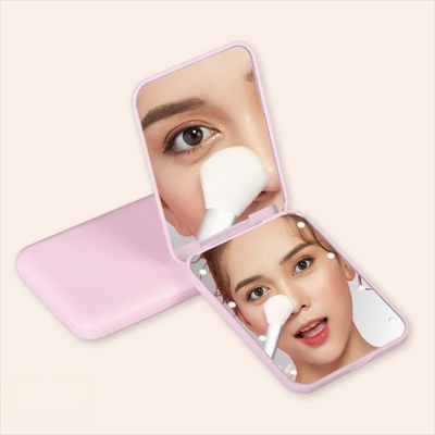 Fusion Finds LED Makeup Mirror Compact Folding Mirror With Magnification & LED Lights For Travel pink