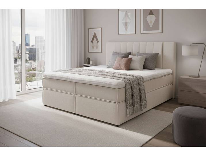 Home affaire Bellissimo, Doppelbett, Polsterbett, Federkernbett, Komforbett inkl. 9cm Topper, 5-Zonen-Taschen-Federkernmatratze, Härtegrad 3