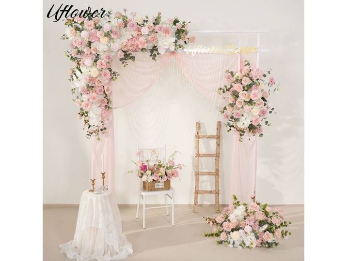 Uflower – fleurs artificielles roses, décor de mariage, arrière-plan de bienvenue, Art Floral suspendu, accessoires de rangée de fleurs, boule de fleurs leader sur la route