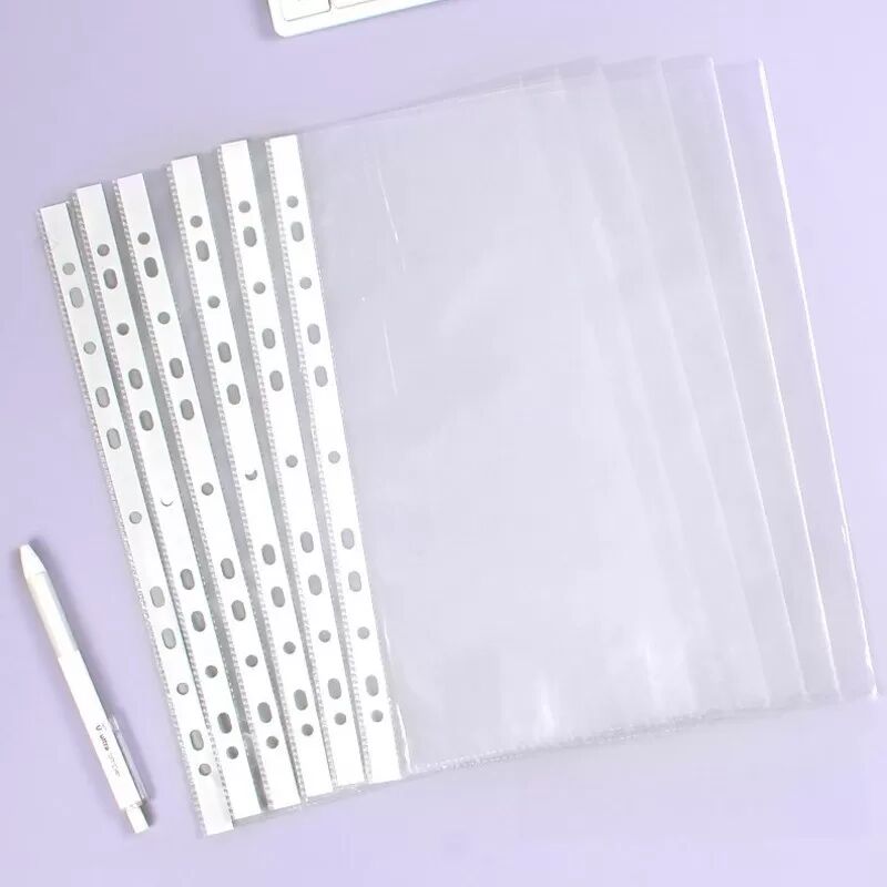 INF Pochettes de Classement A4 Brillantes - Lot de 100, 11 Trous, Pochettes Transparentes en PP
