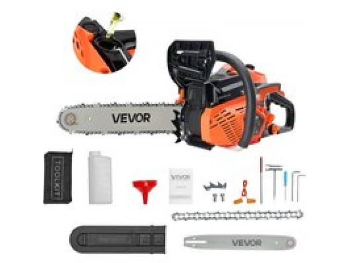 VEVOR 40cc Benzin-Kettensäge, 355 mm Benzin-Kettensäge, 1,8 PS starke Säge mit rutschfestem Griff, zwei Kraftstofftanks, Not-Aus-Funktion, max. 12000U/min, zum Holzfällen, Baumbeschneiden & Roden