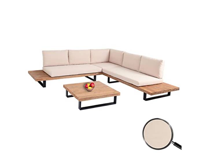 Mendler Garten-Garnitur HWC-H54 Akazie Alu - Hellbraun, Polster beige