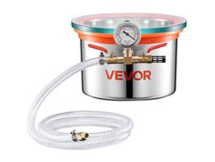 VEVOR Vakuumkammer 5,7 L aus Edelstahl, Vakuum-Entgasungskammer mit Gehärtetem Glasdeckel, Schlauch und Luftfilter, für Harzguss, Holzstabilisierung sowie Silikon, Epoxidharz und Ätherische Öle
