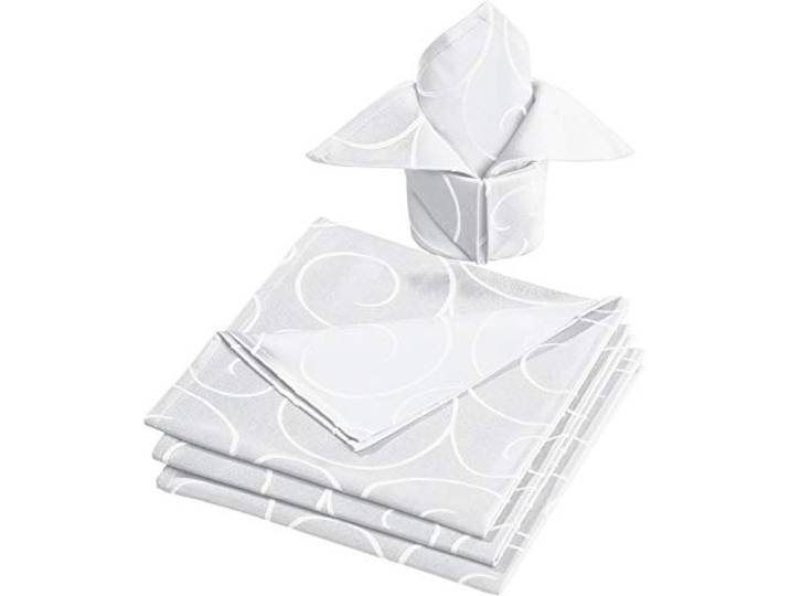 Erwin Müller Stoff-Serviette Oberhausen 4er- Pack, Jacquard Ranken weiß Größe 50x50 cm - pflegeleicht, bügelleicht