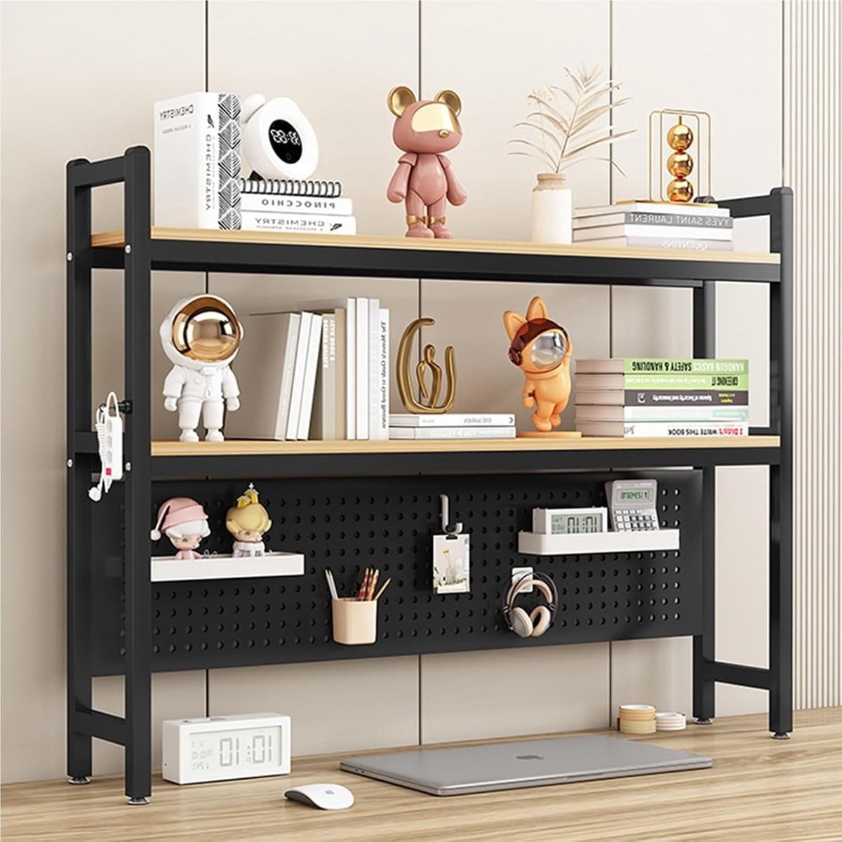 Industriële Bureaublad Boekenplank Opberg Organizer Zwart - Breedte: 115 cm