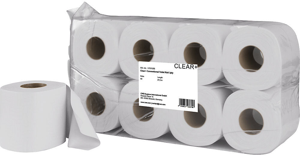 Toilettenpapier Standard Clear+, VE à 64 Rollen, 3-lagig CWS