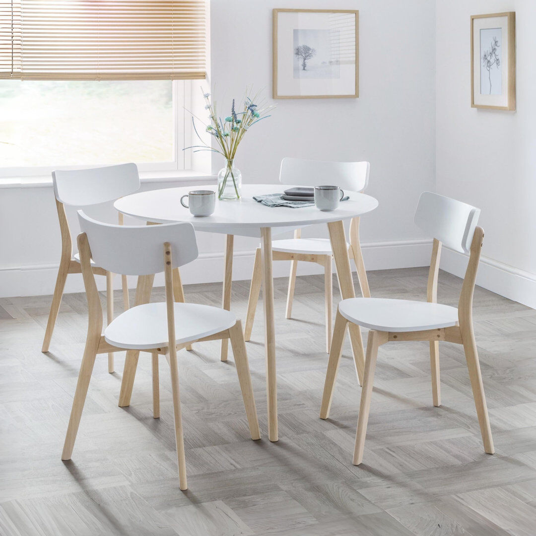 Isabelline Aramis Round Dining Table with Wood Base White/Limed Oak