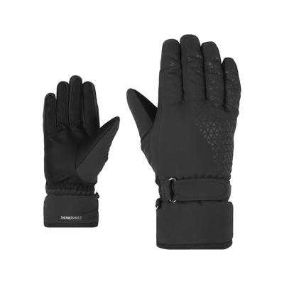 Skihandschuhe ZIENER "KISAR-Z AQUASHIELD DAMEN", Damen, Gr. 6,5, schwarz, Kunstfaser, Handschuhe, wasserdicht, winddicht, atmungsaktiv, warm, weiches Fleece-Futter