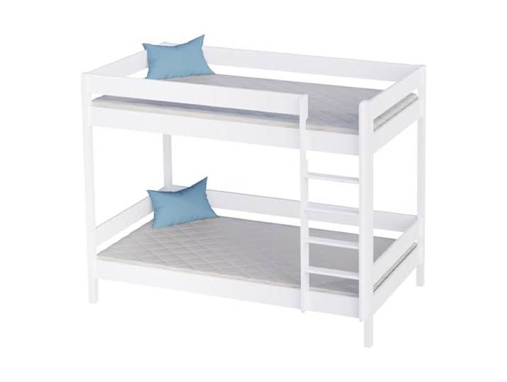 KidsComfort Etagenbett 90x180 cm Weiß Kinderbett für 2 Kinder mit Leiter Stockbett für 2 Kinder Etagenbett mit Rausfallschutz oben zwei Lattenroste dabei Einstieg links oder rechts