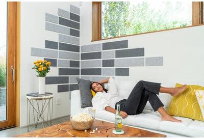 Felt Right Spaced Shiplap Corner Greys   Sound Dampening Pinnable Tiles