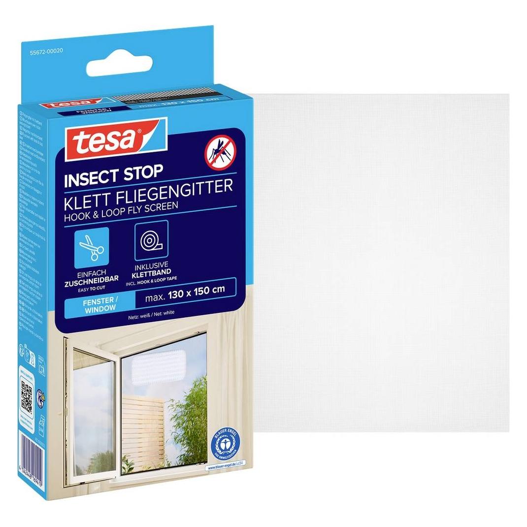 tesa Insektenschutz STANDARD für Fenster, mit Klettband, ohne Bohren (130 x 150 cm) (55672-00020-03)