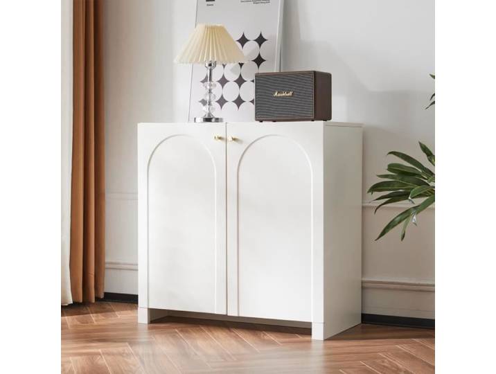 Buffet - DREAMMESPACE - 80x40x80cm - 2 portes - Blanc crème - Meuble de chambre