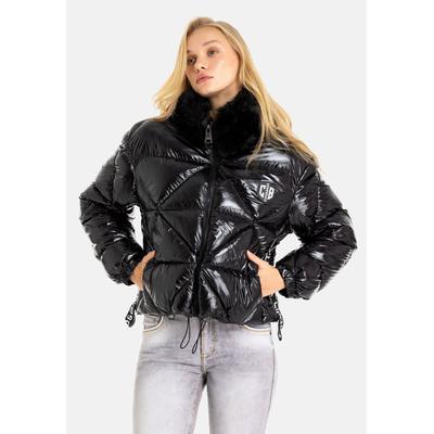 Winterjacke CIPO & BAXX "Jacken", Damen, Gr. L, schwarz, Stoff, 100% Polyester, unifarben, regular fit normal, Jacken Winterjacke, mit Kunstfellkragen, WM134