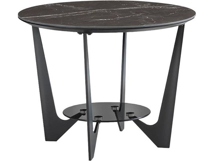 Couchtisch, Keramik & Metall, Schwarz Marmoriert, Ø 60 cm, Rund, Modern