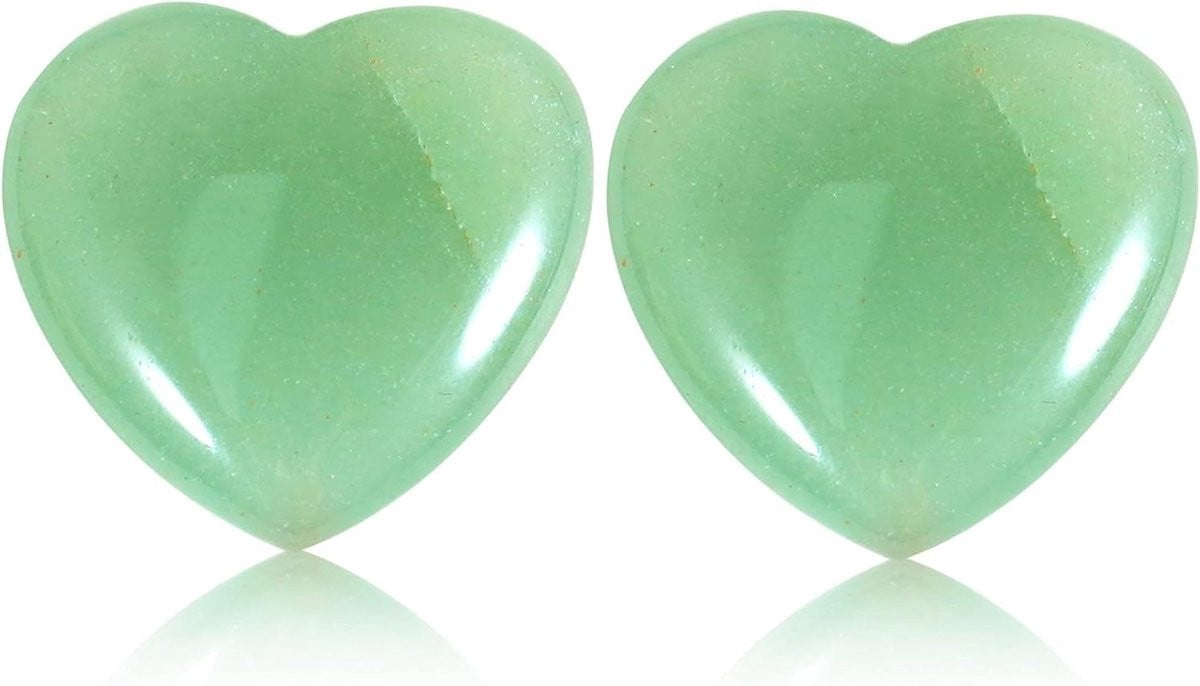 Set van 2 Groene Kristallen Hart Stenen voor Meditatie en Therapie - 20 mm