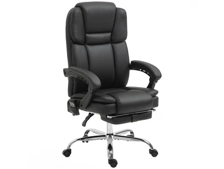 Vinsetto Bürostuhl mit Massagefunktion, Schreibtischstuhl mit Liege- & Wärmefunktion, Schwarz, Kunststoff, Füllung: Schaumstoff,Schaumstoff, 67x126x66 cm, Büromöbel, Bürostühle, Chefsessel