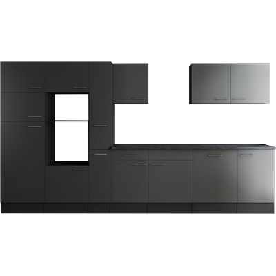 Küchenzeile RESPEKTA "Oliver", küche: grau, front: grau, korpus: grau matt, arbeitsplatte: granit optik, B:370cm H:205cm T:60cm, Komplettküchen-Sets, Küchenzeile, Breite 370 cm, 90 cm Arbeitshöhe, in exklusiver Konfiguration für OTTO
