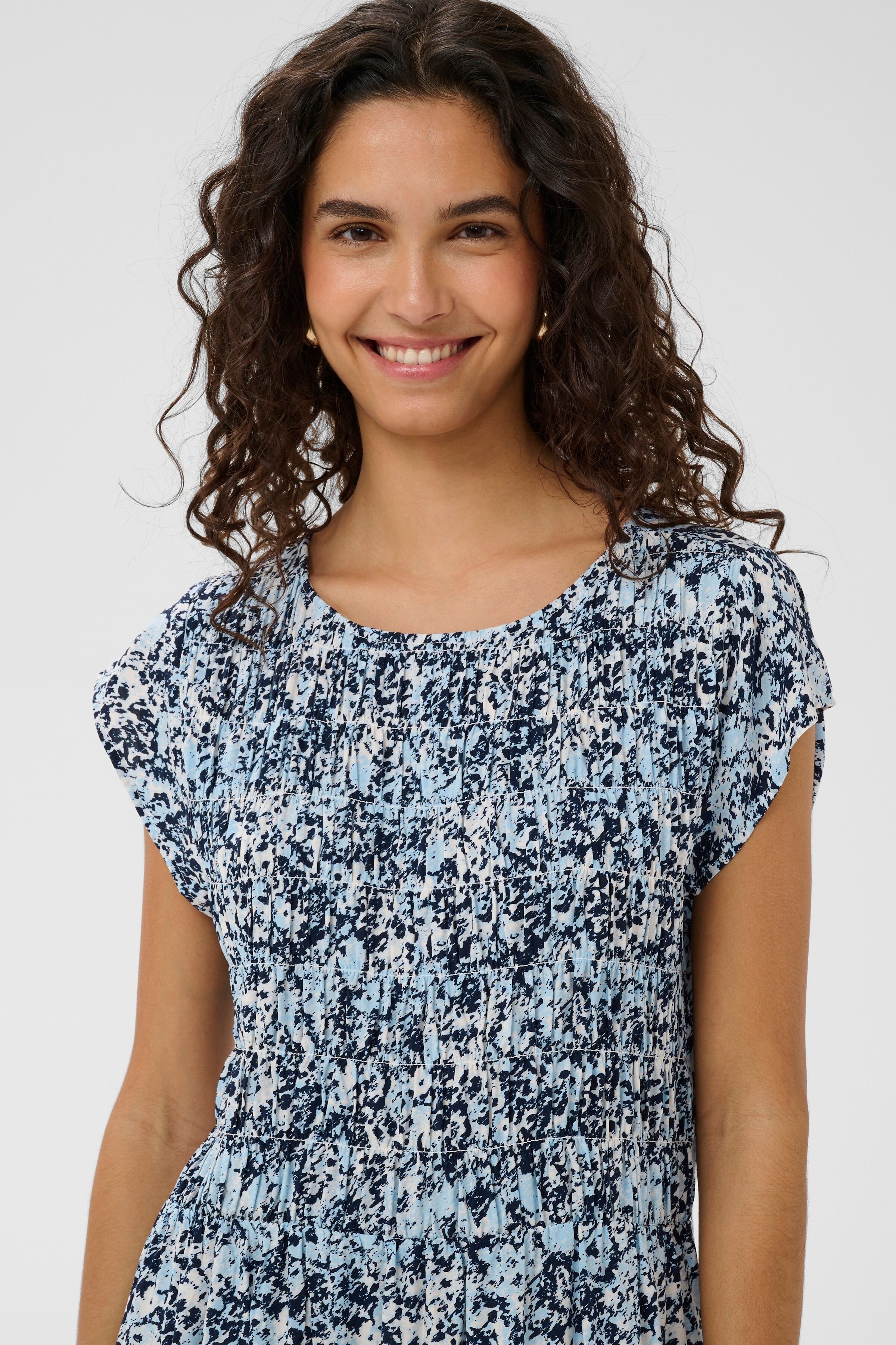 Sommerkleid SAINT TROPEZ "GislaSZ Dress", Damen, Gr. M, N-Gr, blau (nightsky brushed blooms), Web, Obermaterial: 100% Viskose, gemustert, kurz, Rundhals, Kleider Sommerkleid nightsky brushed blooms M, N-Gr