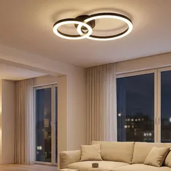 LED Deckenleuchte Deckenlampe Wohnzimmerlampe Metall schwarz matt Ringe Design L 42 cm