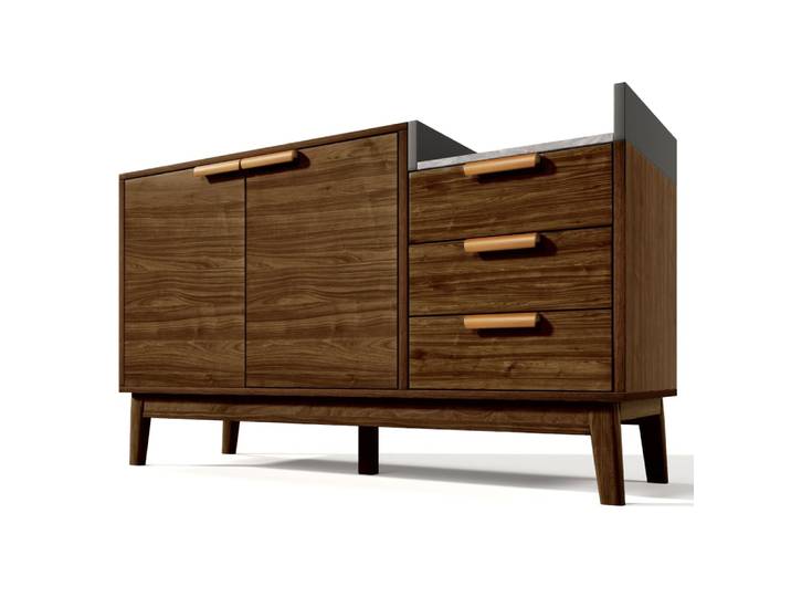 Buffet marron effet bois 2 portes 3 tiroirs gris blanc