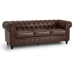 BarberPub Chesterfield Sofa 3-Sitzer 208cm, Wartebank Friseur Vintage, Sitzbank mit Rückenlehne & Armlehne Couch 3-er, Friseureinrichtung Klassisch W536