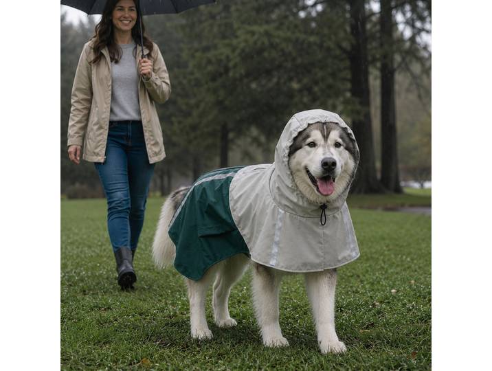 PawHut Imperméable Chien XXL Capuche Ouverture Laisse Vert Réfléchissant