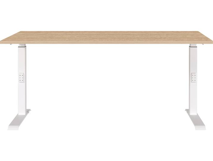 Schreibtisch GERMANIA Downey , braun (lindberg, eiche, nachbildung, weiß, weiß, lindberg, eiche, nachbildung), B:160cm H:91cm T:80cm, Tische, Schreibtisch, höheneinstellbar