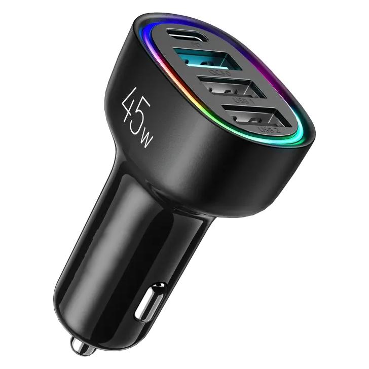 SIGN 4-Port Car Charger 45W, PD, QC 3.0 - Black (SN-CL09)