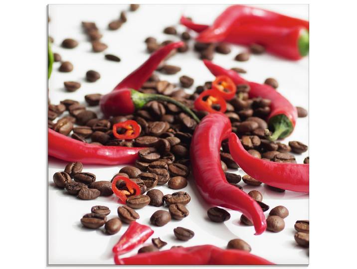 Glasbild ARTLAND Frische Chili auf Kaffee , rot (farbe bild(er): rot), B:20cm H:20cm, Bilder, Glasbild, in verschiedenen Grössen