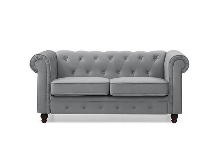 MOSAIKASA Grand canapé 2 places Chesterfield Velours Argent