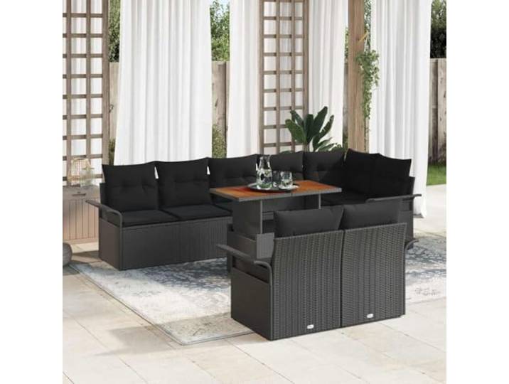 Poly Rattan Esszimmer Set Garten Terrassen Möbel 9 teilig Schwarz 100x55x73 Garten-Sofa-Set mit Speicher 9 pcs Schwarz Poly Rattan Modulares Sitzgruppe Balkon Terrasse mit Auflagen und Tisch