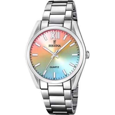 Quarzuhr FESTINA "Boyfriend Collection", silber (silberfarben, bunt, bunt), Armbanduhren, Damen, silberfarben, Quarzuhr, Armbanduhr, Damenuhr, Edelstahlarmband