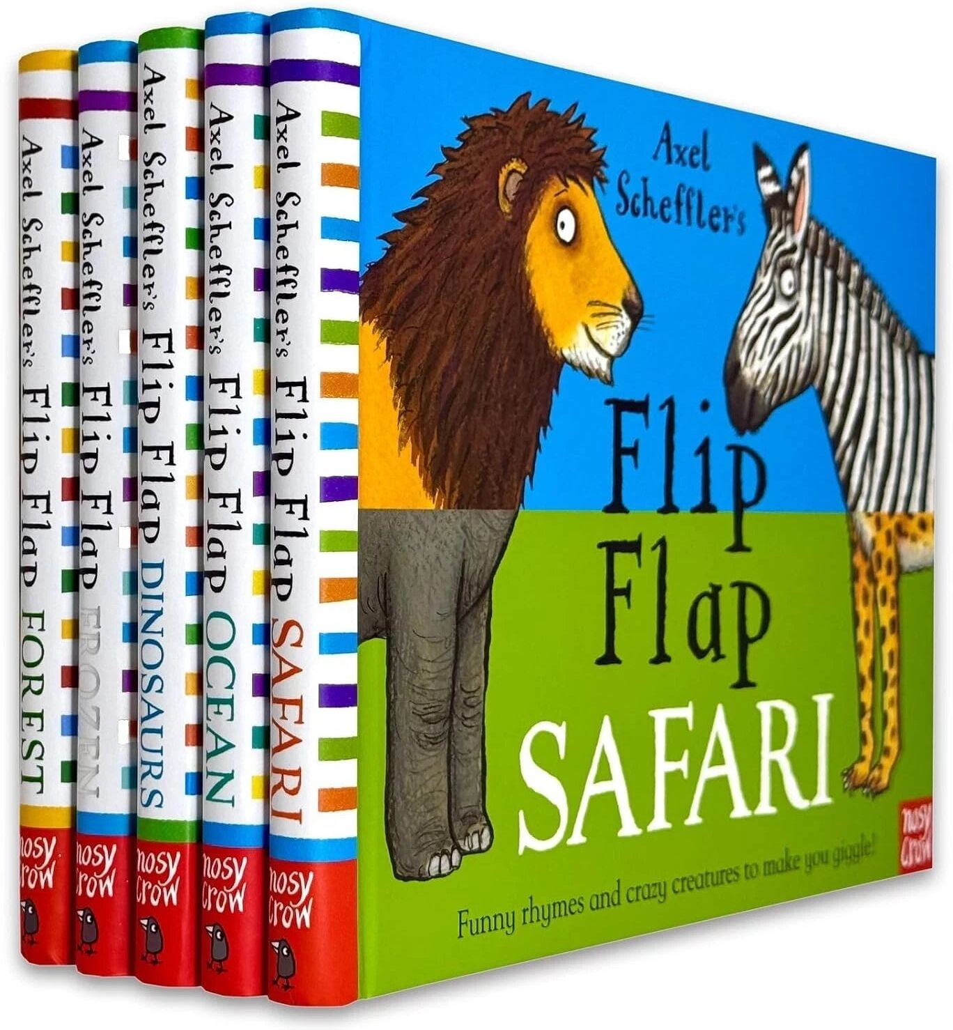 Nosy Crow Axel Scheffler's Flip Flap Series 5 Books Collection Set - Safari, Ocean, Dinosaurs, Frozen, Forest - Hardback - Ages 3-5 - Silly Mix-and-Match