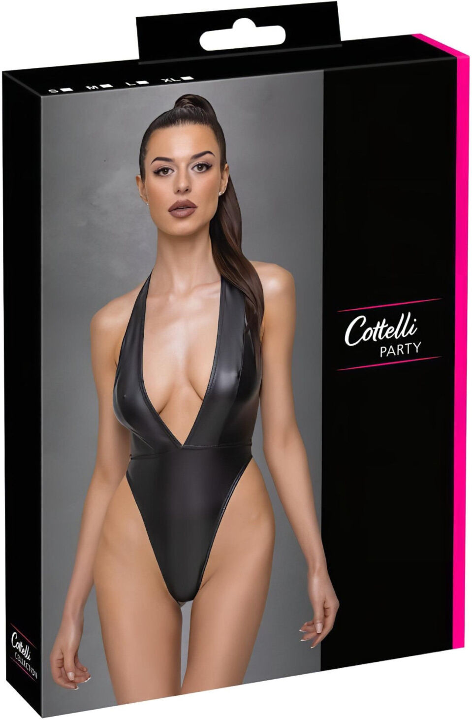 Cottelli Party - Glossy Halterneck Bodysuit (Black)