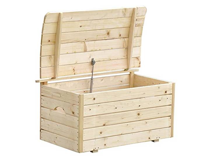 TIMBELA Holzkiste Mit Deckel - Holz Spielzeugkiste Mit Deckel - Aufbewahrungsbox Garten 80 x 50 x H47 cm – Spielzeug Truhe mit Deckel für Innen und Außen Verwendbar M034-1
