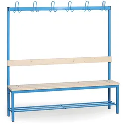 Umkleidebank mit Kleiderbügel und Schuhrost, Latten-Sitz, Länge 1500 mm, blau